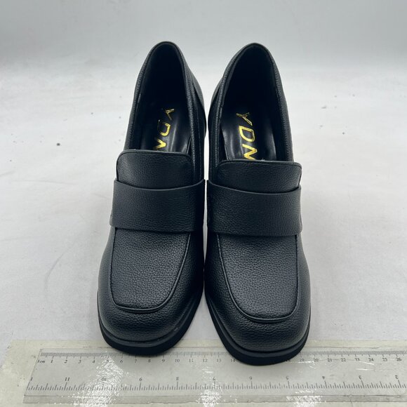 YDN Black Strappy Pumps Square Closed Toe Slip On Loafers Wedge High Heels Shoe - Picture 3 of 8